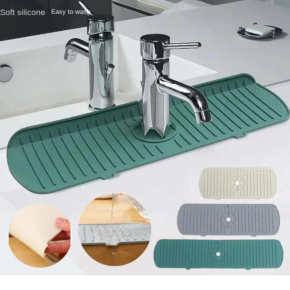 Silicone Tap Washer - Küchenarmatur-Spritzschutzmatte aus Silikon, Spülbecken-Spritzschutz, Schwamm-Abtropfmatte, Arbeitsplatten-Schutz